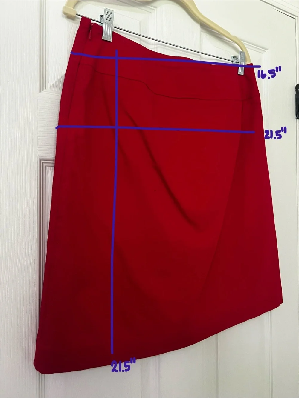 Talbots Women’s 8 Red Solid Twill A-Line Knee Zip Lined Slit Button